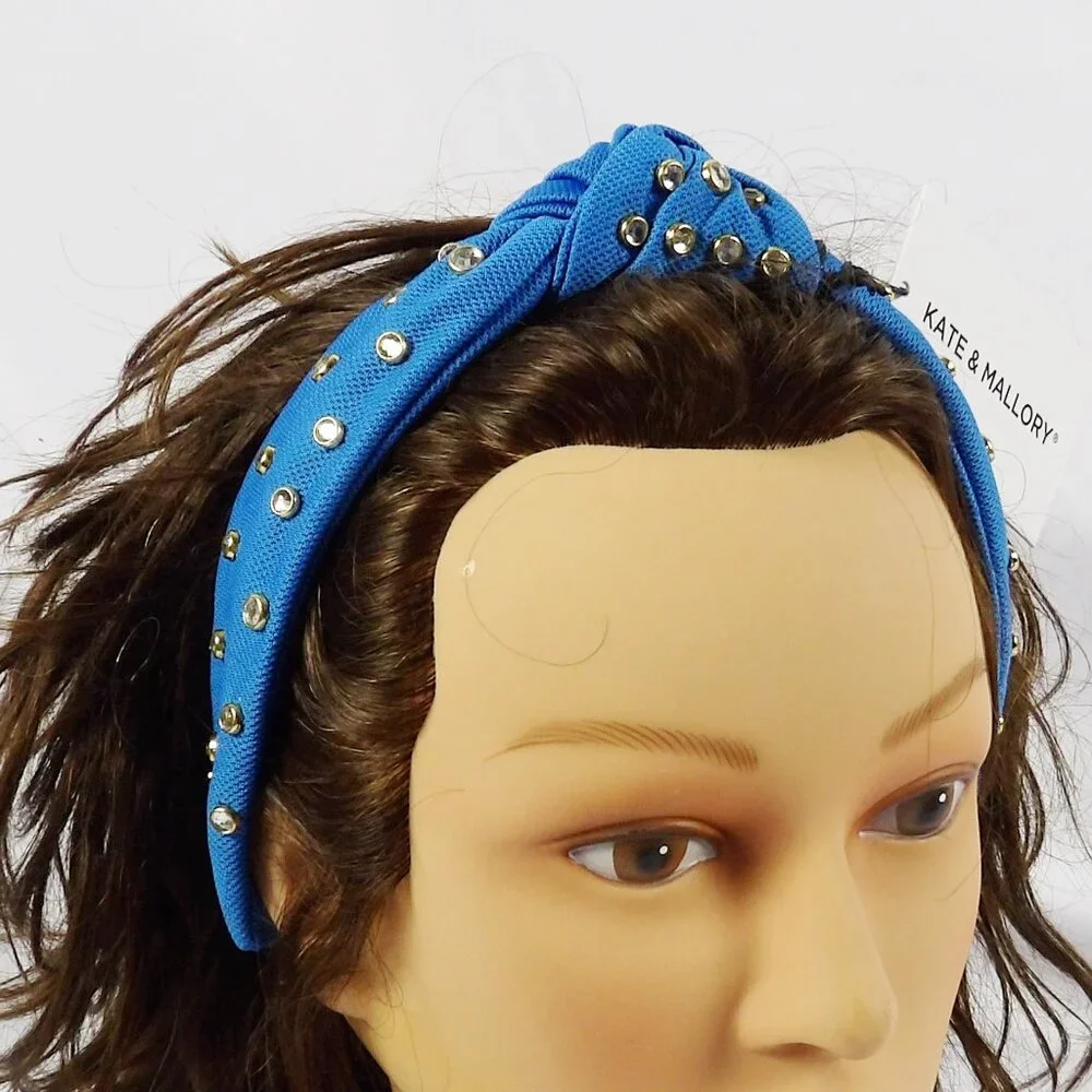 Kate & Mallory Set OF 2 Headbands with Clear Stone Accents Blue & Black NWT